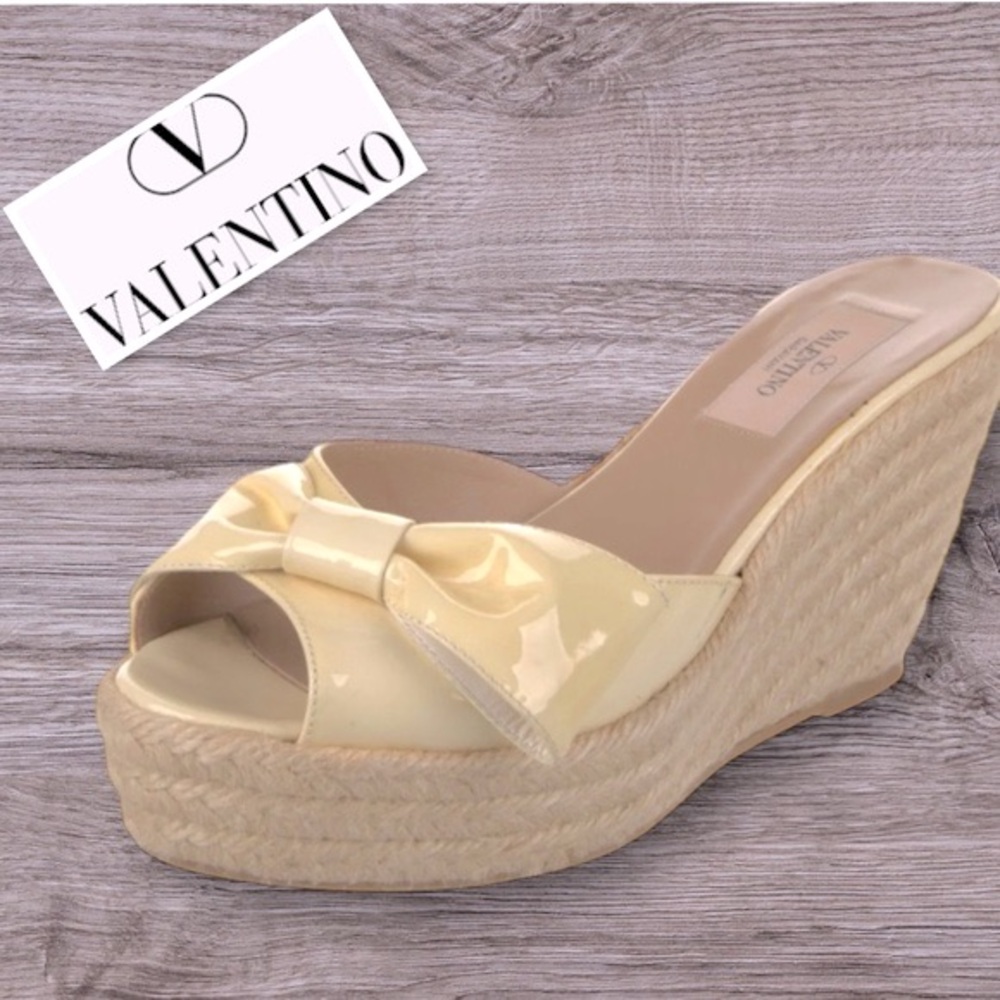 Valentino Cream Espadrille Wedge Sandals